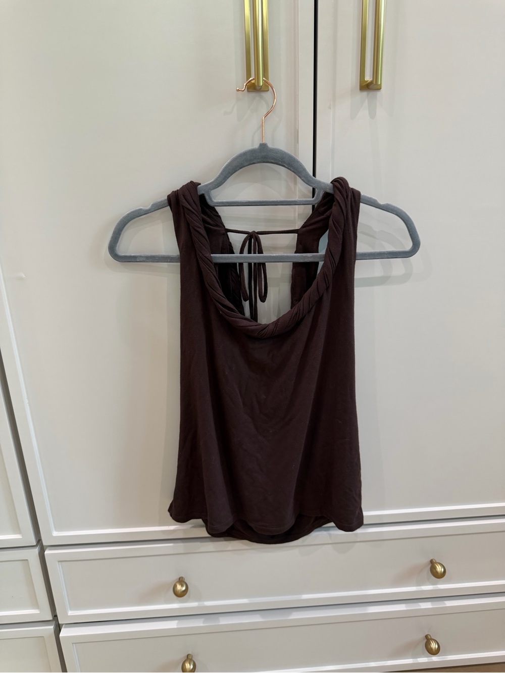 ANTONIO MELANI Brown Twisted-Strap Tie-Back Tank